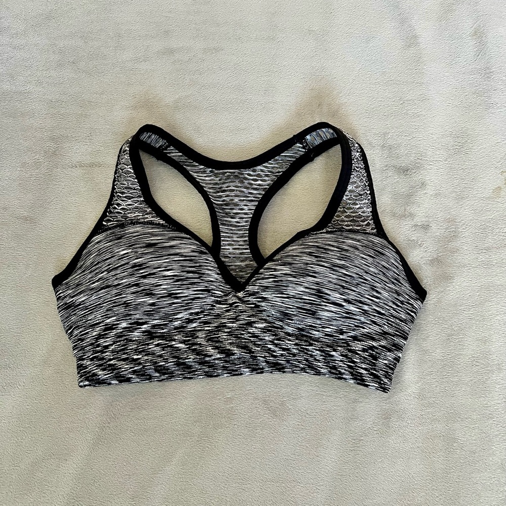 PINK Victoria's Secret Black and Gray Racerback Bra with Wide Elastic Support